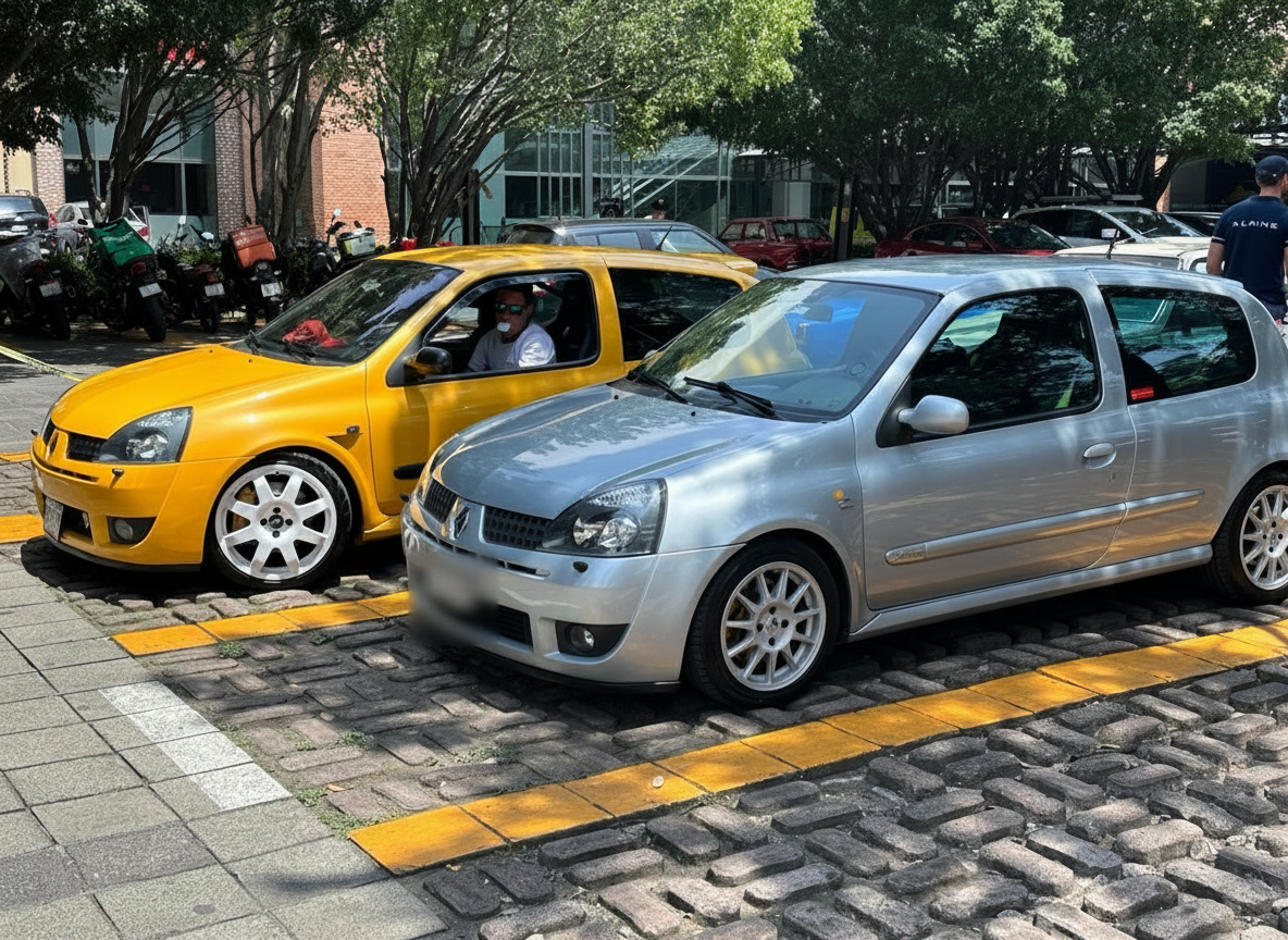 Renault Clio amarillo y plateado en Plaza Loreto