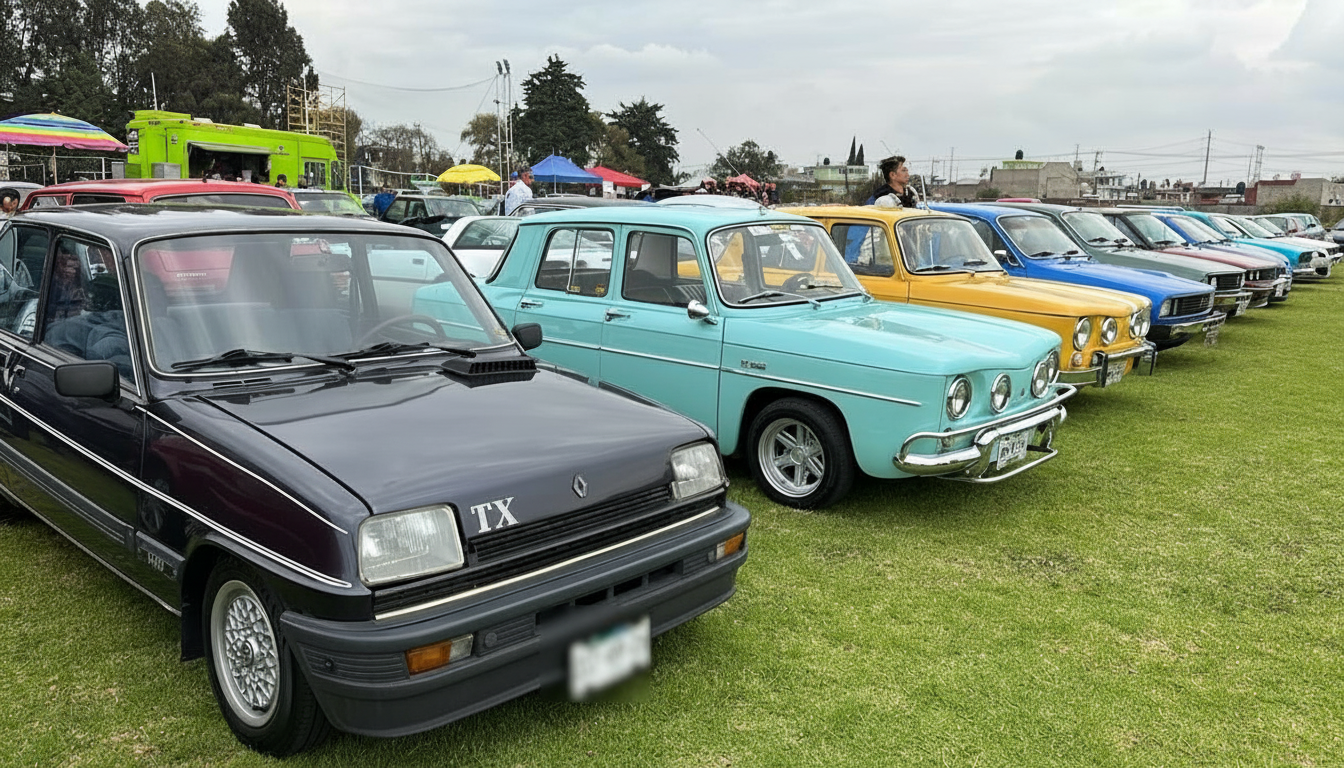 Fila de Renault clásicos del CRGS en Toluca