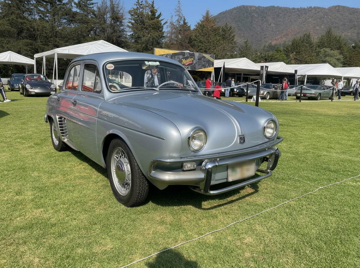 Renault Dauphine azul cielo en exhibición