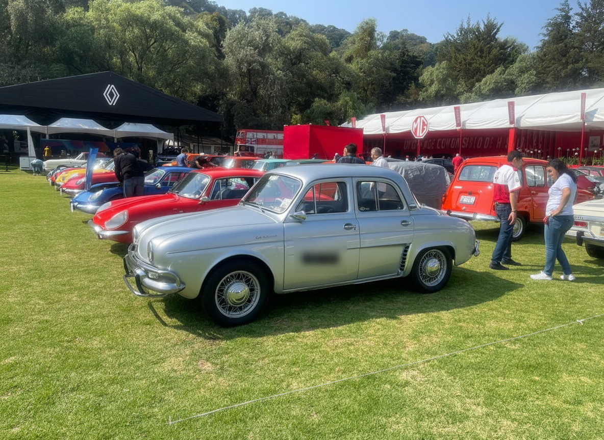Renault Dauphine plateado entre clásicos