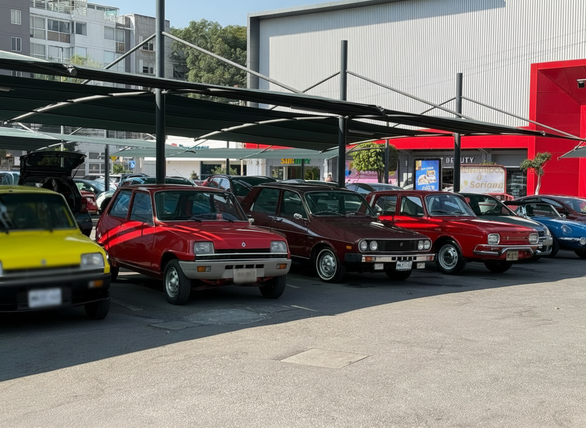 Renaults clásicos reunidos para el desayuno del club