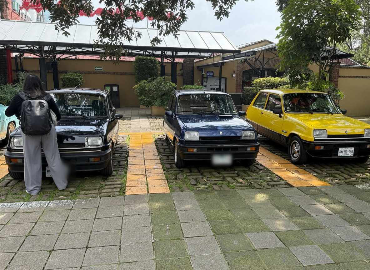 Tres Renault 5 desayunando en Plaza Loreto
