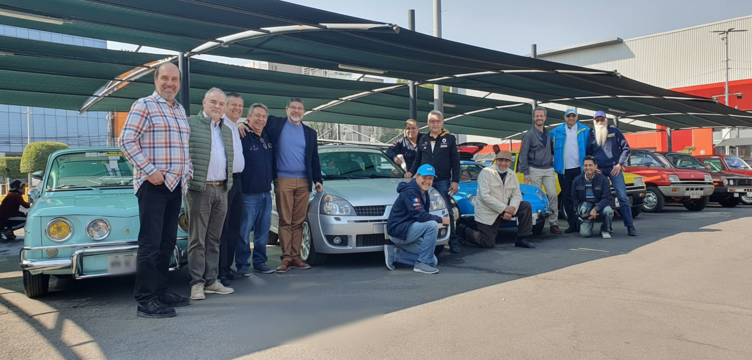 Miembros del club reunidos junto a sus Renault clásicos