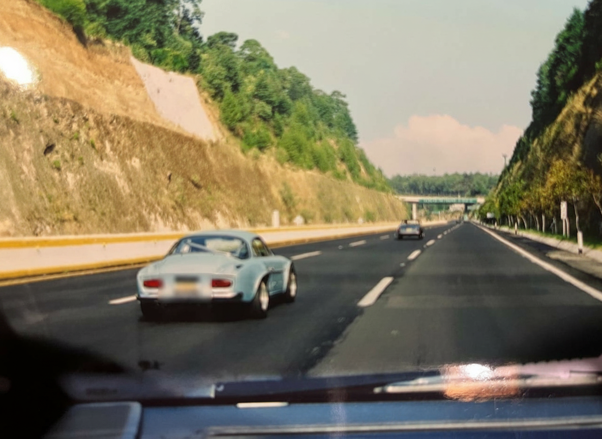 Alpine A110 azul claro y otro clásico en carretera