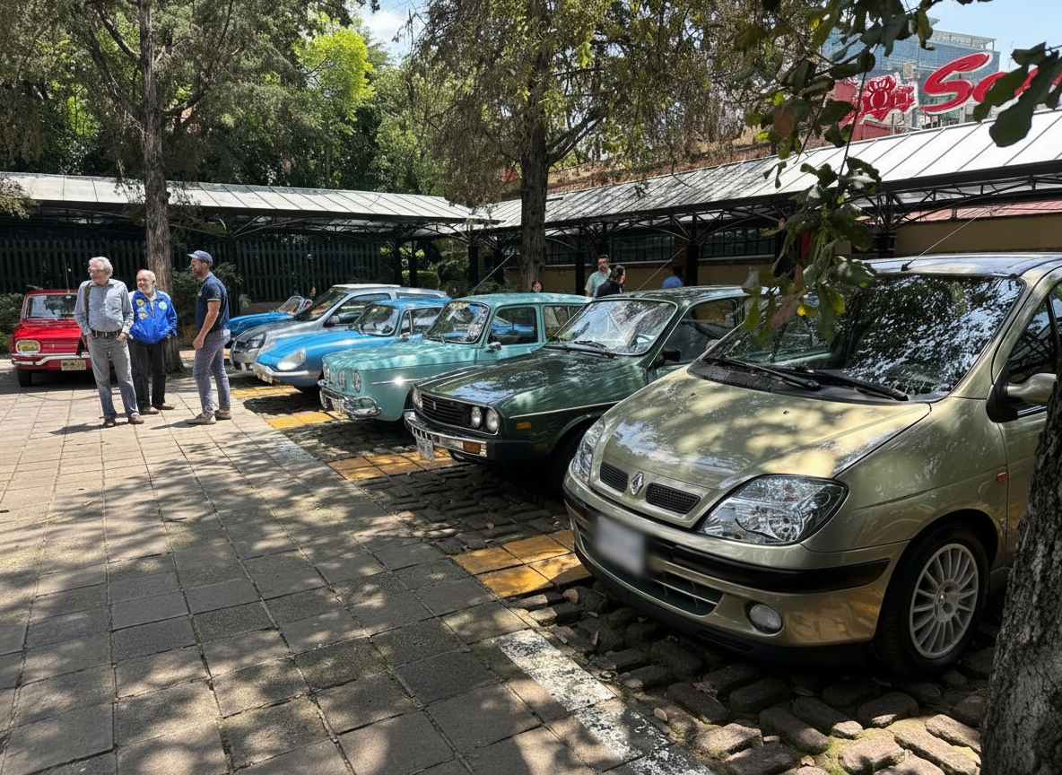 Fila de Renault clásicos y modernos en Plaza Loreto