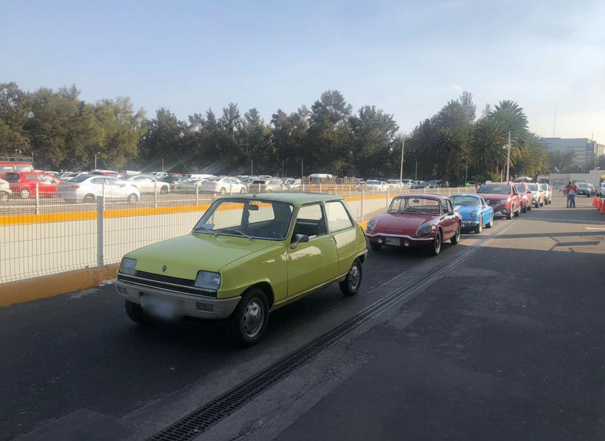 Renault 5 verde, Alpine rojo y Dinalpin azul formados, listos para salir a pista