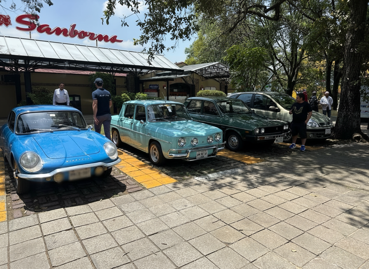 Alpine azul, R8, R12 y Clio plata llegando a Plaza Loreto