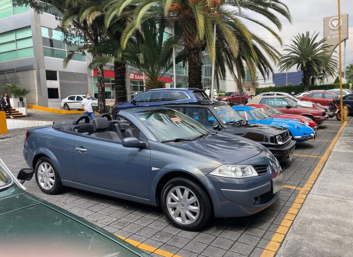 Renault Mégane Cabriolet gris junto a otros Renault del club