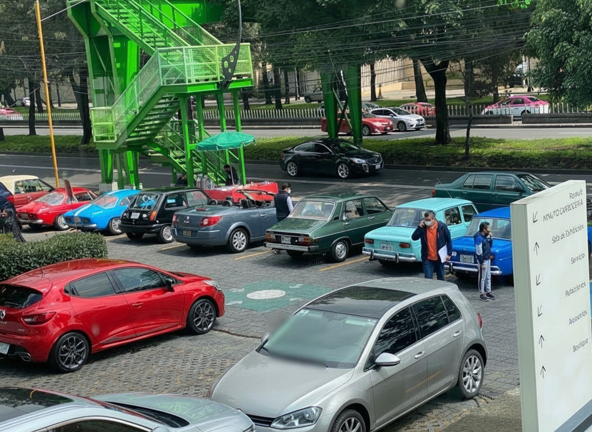 Renault clásicos y modernos estacionados en otro evento en Renault Tepepan