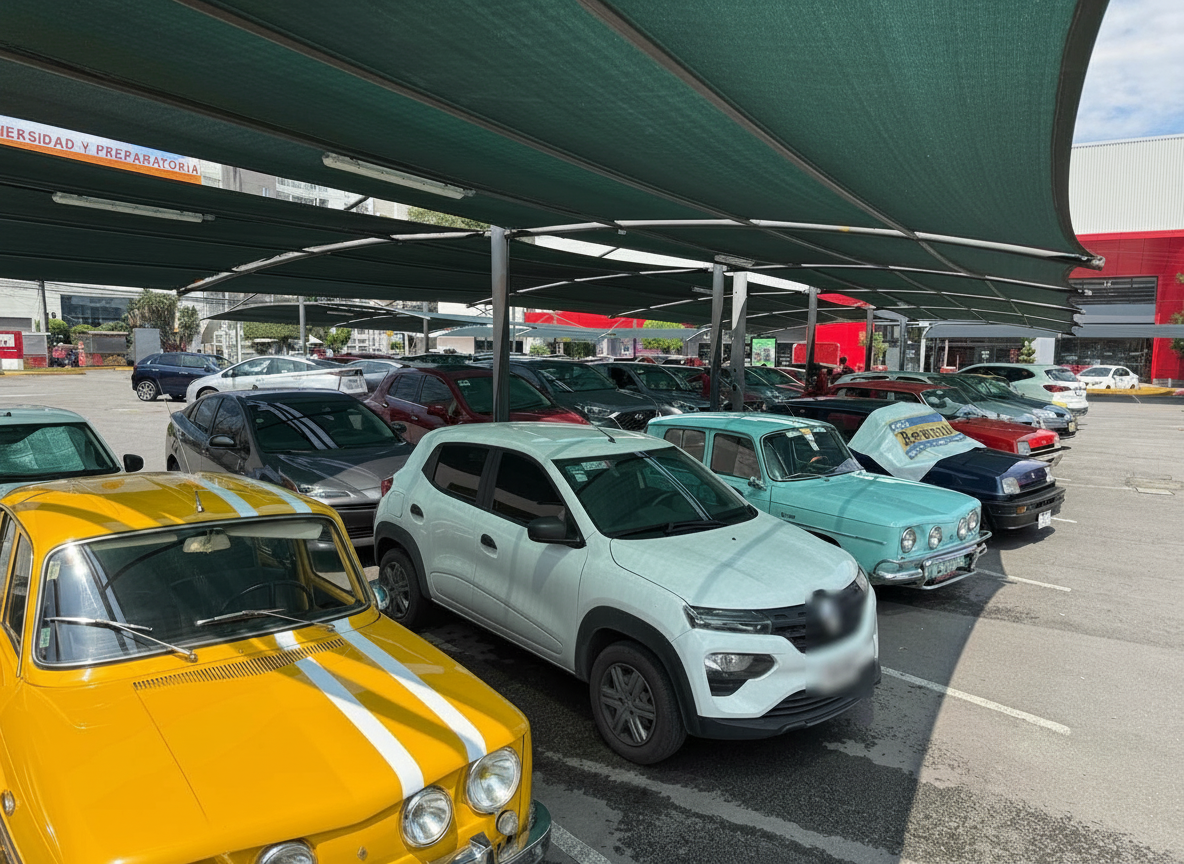 Renault 8 amarillo con franjas y R8 turquesa en otro desayuno del CRGS