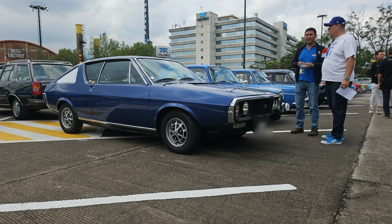 Renault 17 azul de perfil en evento de clásicos cerca de Telmex