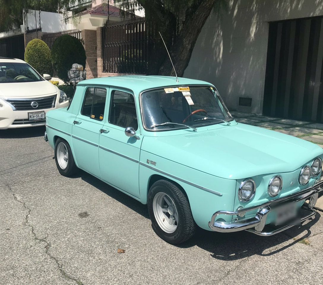 Renault 8 turquesa estacionado en la calle