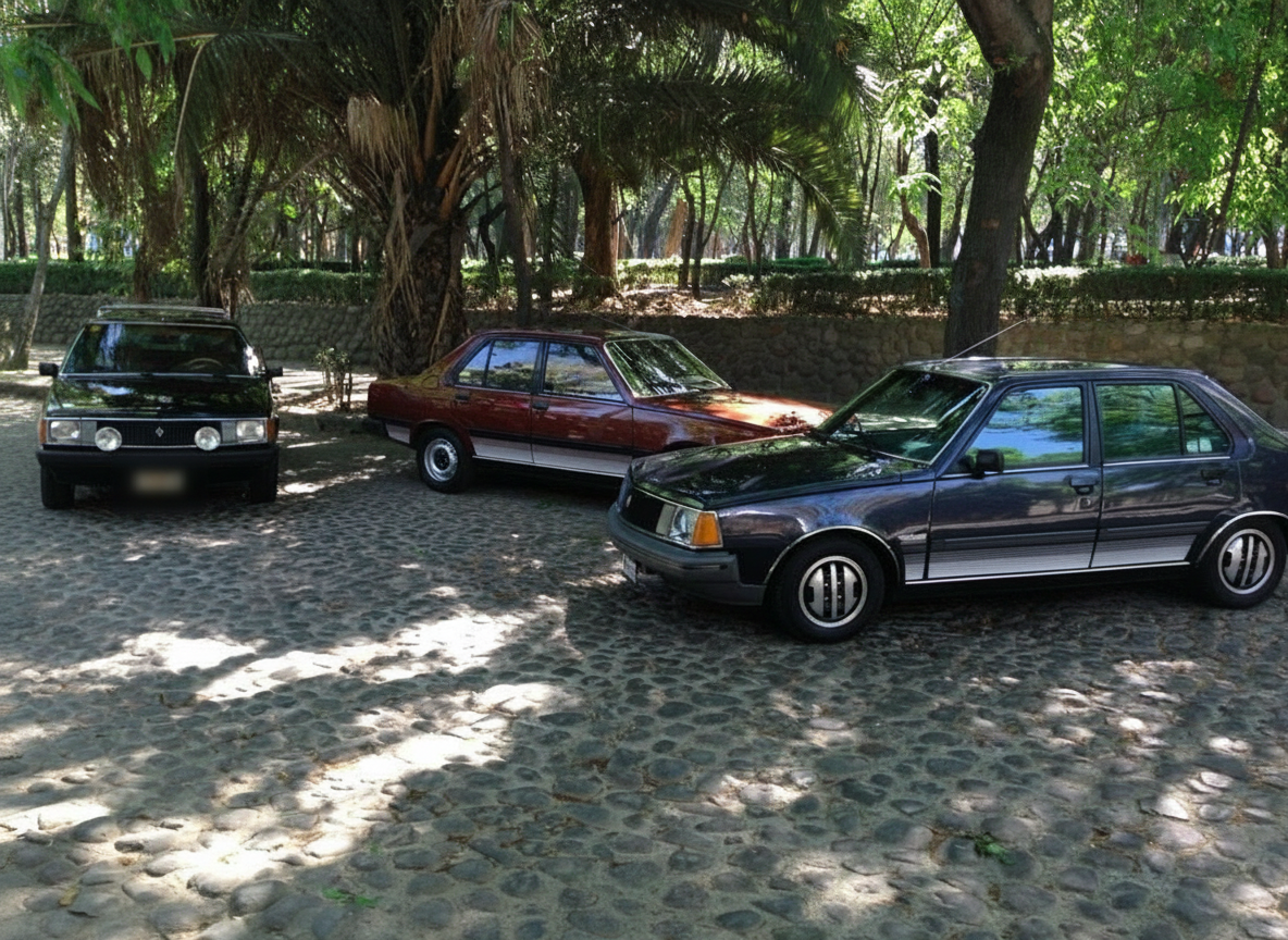 Tres Renault 18 reunidos entre los árboles