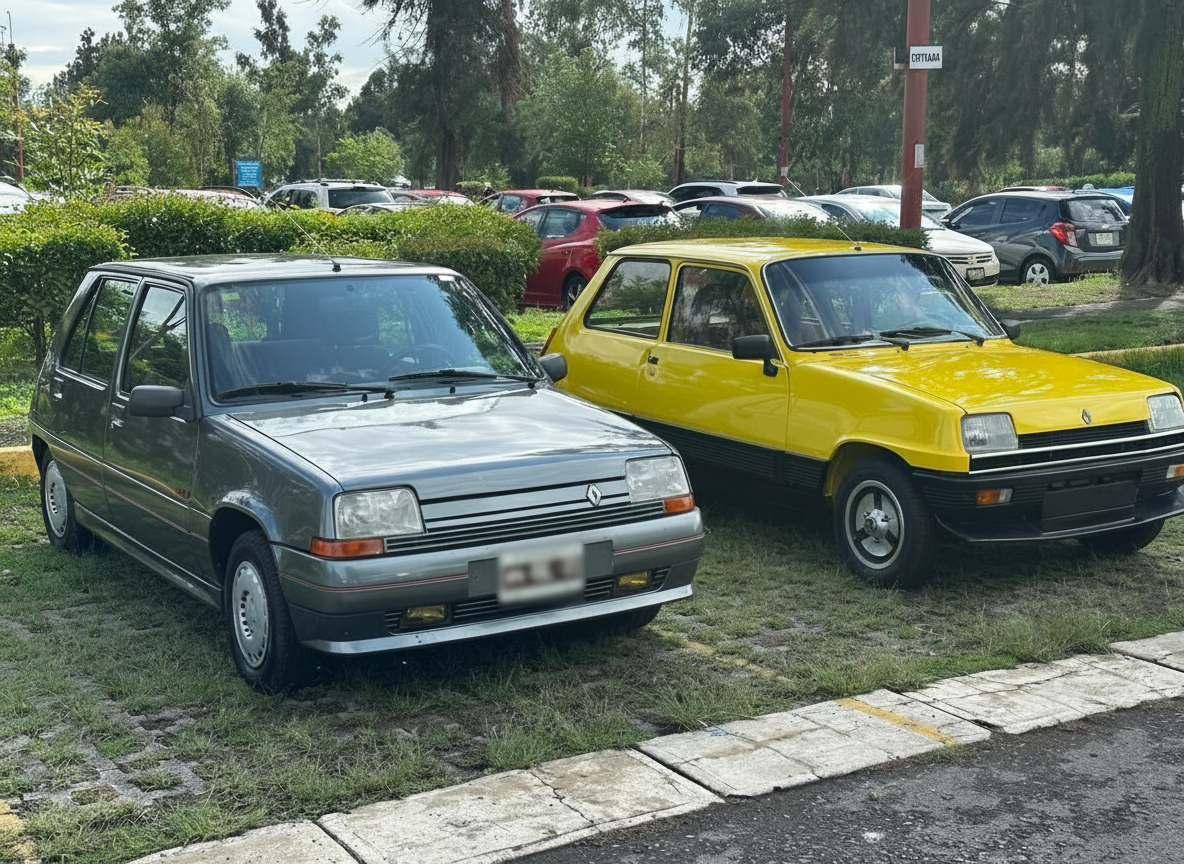 Renault Super 5 gris y Renault 5 amarillo en exhibición